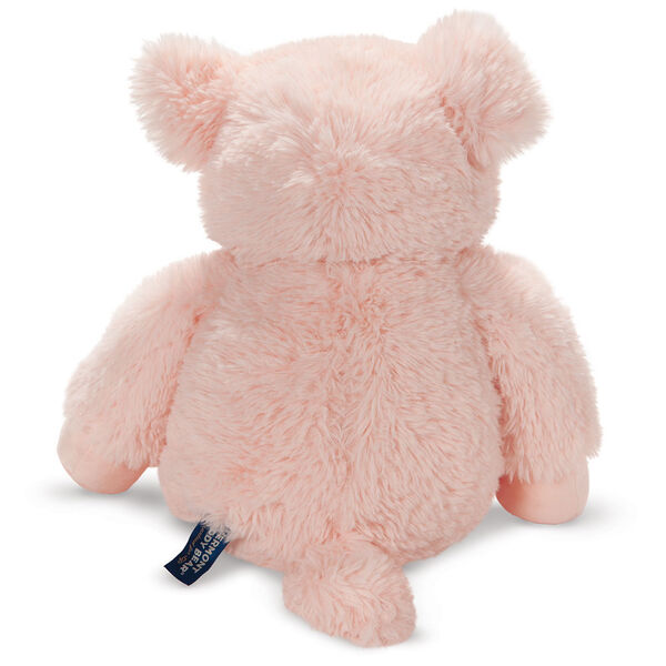 18" Oh So Soft Pig -Back view of seated soft plush pink pig with brown eyes and right ear folded down image number 5