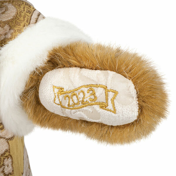 15" Limited Edition Gilded Santa Bear - Close up of left hand brocade paw pad embroidered with 2023 image number 5