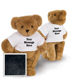 15" Say Anything T-Shirt Bear - Front view of standing jointed bear dressed in white t-shirt with black graphic that says, "Your message here" on the front and the back of the shirt - Black fur image number 3