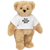 15" Say Anything T-Shirt Bear - Front view of standing jointed bear dressed in white t-shirt with black graphic that says, "Your message here" on the front and the back of the shirt - Maple brown fur image number 6