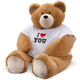 6' Giant Hunka Love I HEART You T-Shirt Bear - Seated honey brown bear wearing a white t-shirt with "I Heart You" graphic in red and black lettering image number 3