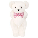 15" "It's a Girl!" Bow Tie Bear - Standing jointed bear dressed in light pink satin bow tie with "It's a Girl!" is embroidered on heart center - Vanilla White fur image number 2