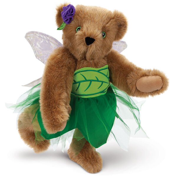 15" Fairy Bear - 3/4 view of standing jointed bear in a green fairy outfit with wings - honey fur image number 0
