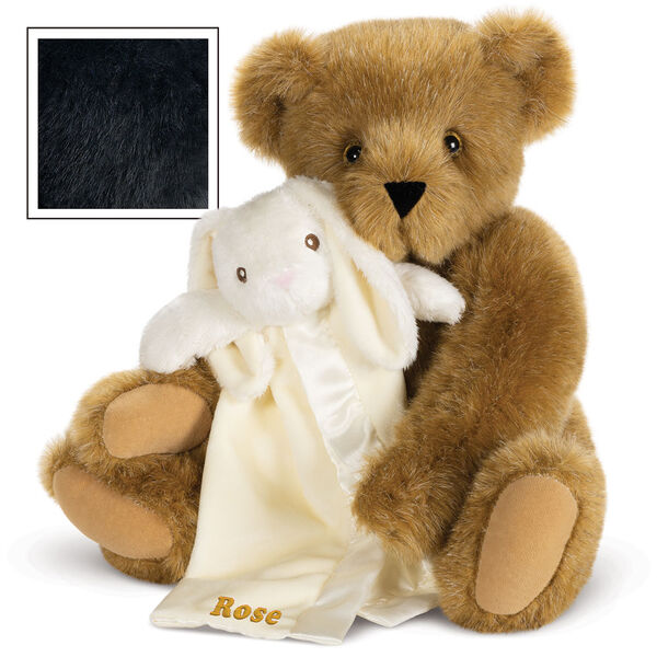 15" Cuddle Buddies Gift Set with Elephant Blanket - 15" jointed seated bear with ivory bunny security blanket - Black  image number 3